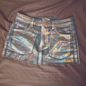 Holographic Denim Mini Skirt
